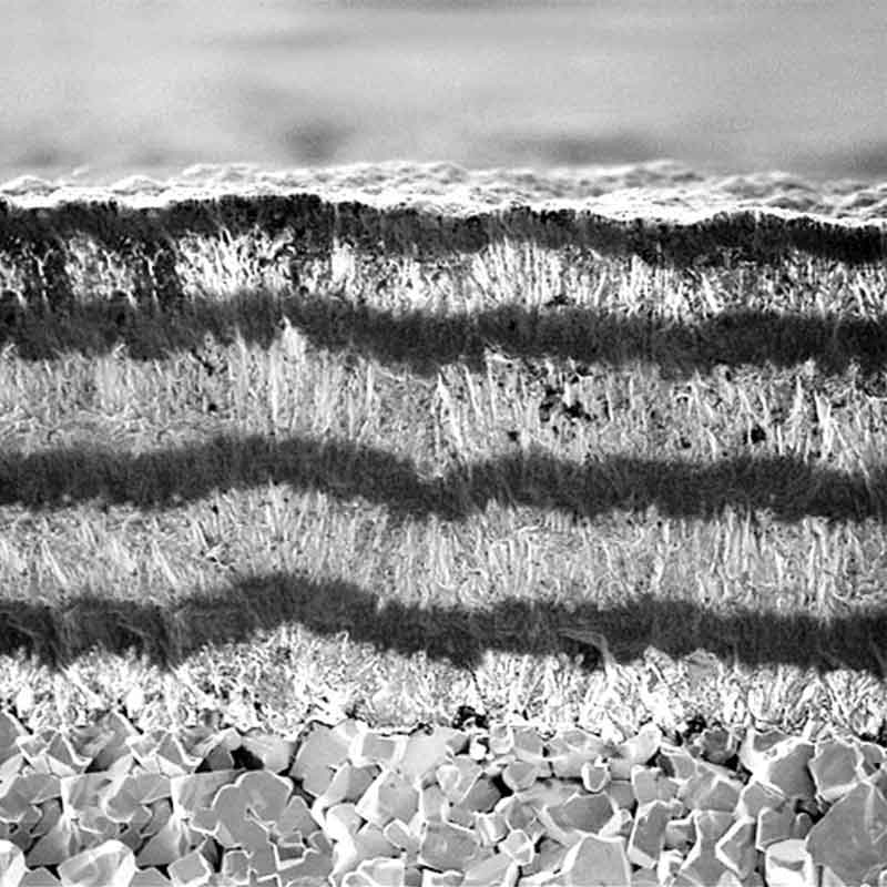 FLATCOAT® DIA multi-layer diamond coating cross-section under electron microscope