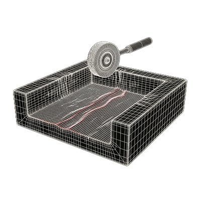 Hardened-steel mold cavity with chatter marks &mdash; manual polishing labor